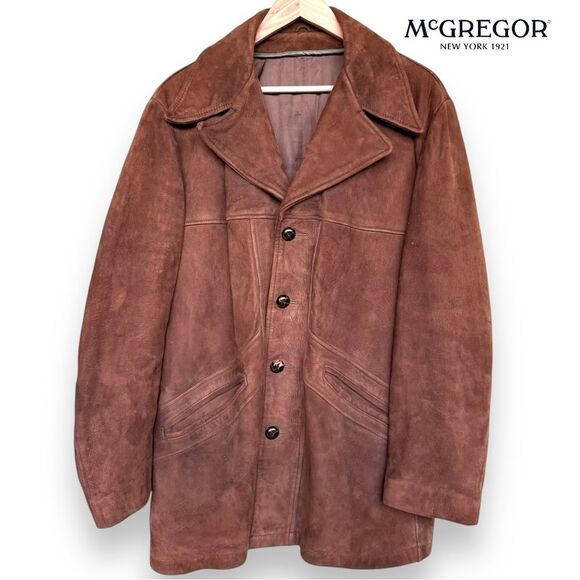 VINTAGE 70s McGregor Brown Suede Leather Bomber Jacket Coat | Sz 44 - Picture 1 of 14